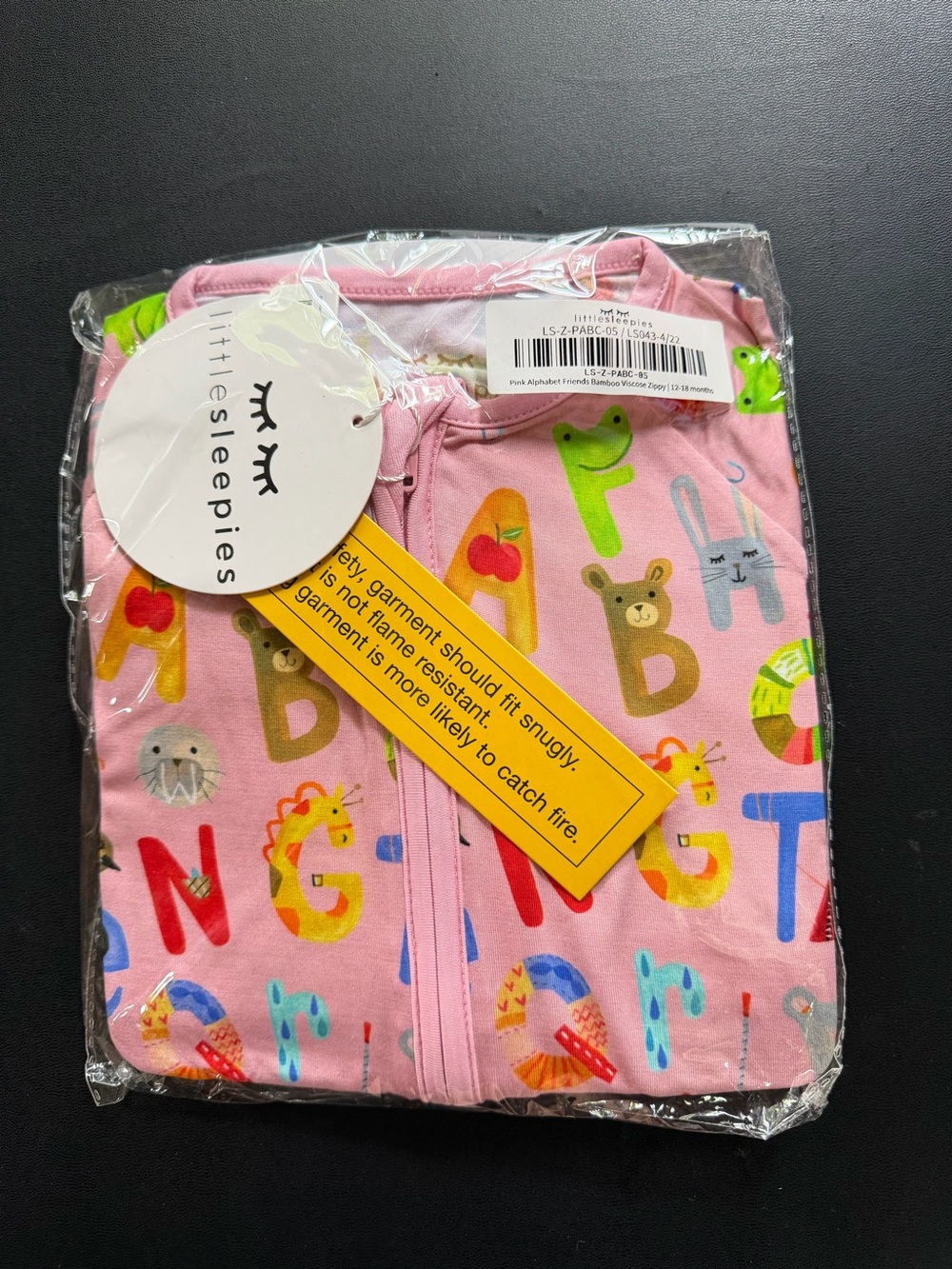 NWT Little Sleepies Pink Alphabet Friends Zippy 12-18m